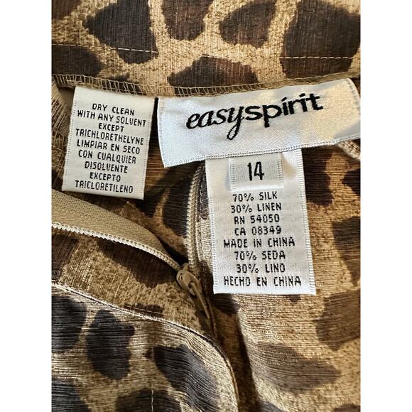 Easy Spirit Silk Linen Blend Cropped Pants Animal Print Brown Size 14 SKU 28 - Picture 10 of 11
